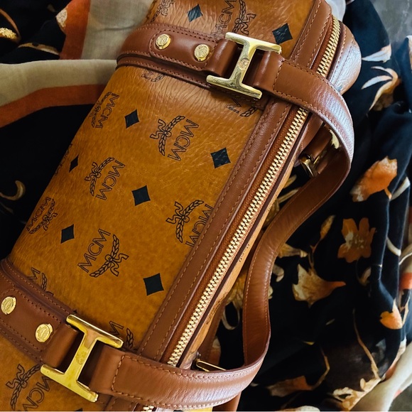 MCM Visetos Monogram Cognac Barrel Bag - Picture 8 of 15